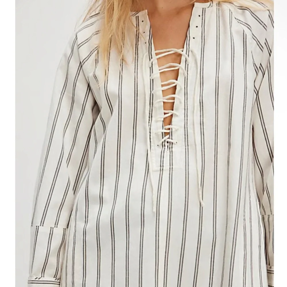 NWT Free People We The Free Lisbon Tunic Ivory Combo Lace Up Size Large
